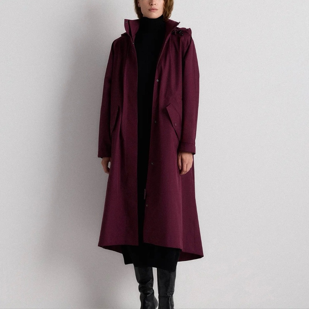 Quince Weatherproof Rain Trench Coat In Burgundy Size X-Small 1144